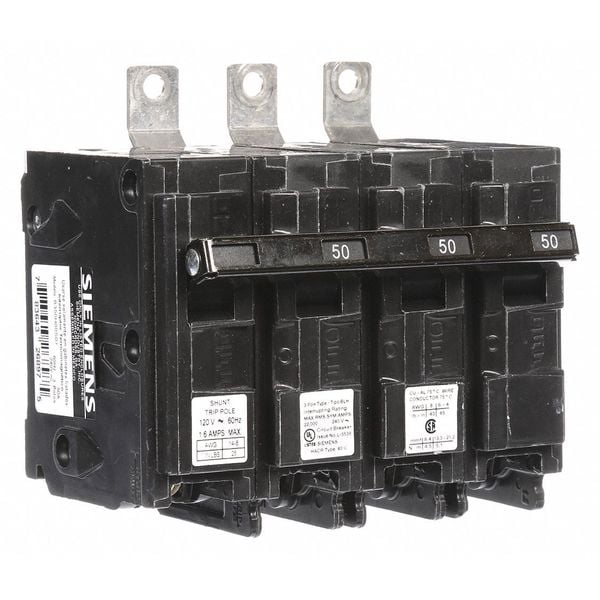 Siemens Miniature Circuit Breaker, BL Series, 50A, 3 Pole, 120/240V AC, 22kA at 240V AC - B350H00S01
