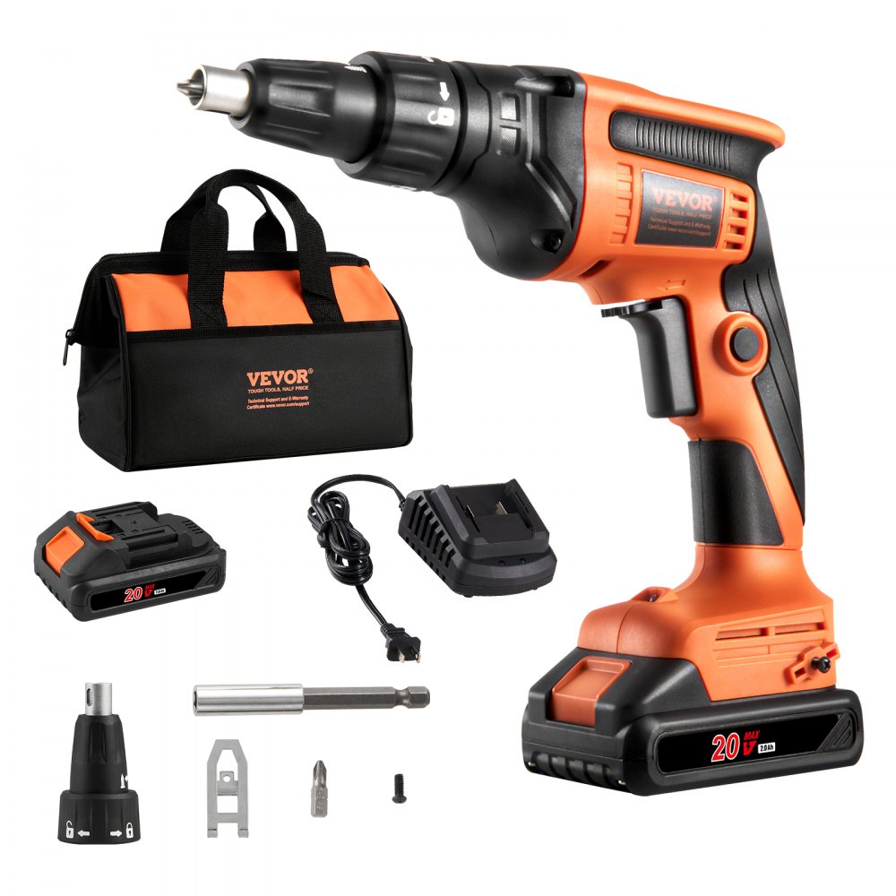 VEVOR Drywall Screw Gun, 20V Max Drywall Screwgun, 4200RPM Brushless Cordless Drywall Gun Kit with 2 Battery Packs, Charger, Belt Clip, and Tool Bag, Forward and Reverse Adjustable, Built-in LED Light - GQLSQWSDF000AQV9VV1