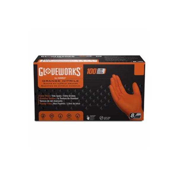 Guantes desechables de nitrilo Ammex, 8 mil de espesor en la palma, nitrilo, sin polvo, talla grande, color naranja - GWON46100.