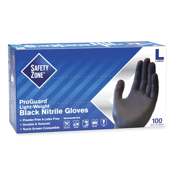 Safety Zone ProGuard, Guantes Desechables de Nitrilo, Nitrilo, L, 1000 Pzas, Negro - GNPR-LG-BK