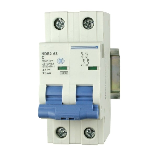 Automation Systems Interconnect Miniature Circuit Breaker, 2 Pole, 2 Amp, 240 Vac, 60 Vdc, C Trip Curve, Ul1077, DIN Rail Mounted - NDB2-63C2-2