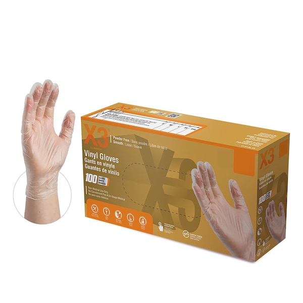 X3 GPX3, Guantes desechables de vinilo, 3 mil en la palma, vinilo, sin polvo, M, 1000 piezas, transparente - GPX344100