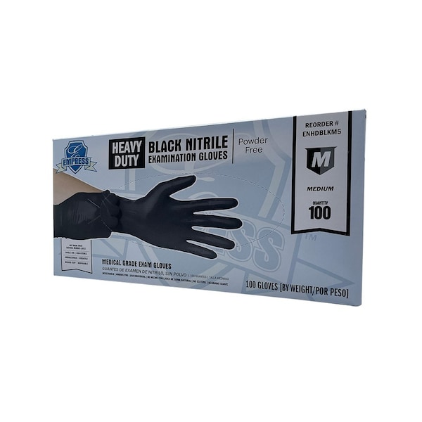 Guantes desechables de nitrilo Empress, 5 mil de grosor en la palma, nitrilo, sin polvo, M, paquete de 100, negro - ENHDBLKM5