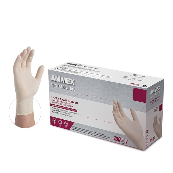 Ammex AMMEX PRO, Guantes de Examen de Látex, 4 mil Palm, Látex, Sin Polvo, L, 1000 paquetes, Marfil - GPPFT46100
