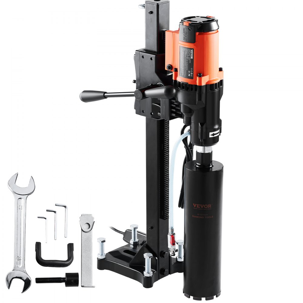 VEVOR Diamond Core Drilling Machine, 8in Wet&Dry Concrete Core Drill Rig with Stand, 750RPM Speed & 1-1/4" 5/8" Thread & Lifting Handle, 8in Drilling Diameter for Concrete Brick Block Stone, 2500W - LSJGSZKJY8425ZBUGV1
