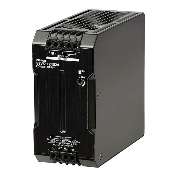 Omron Switching Power Supply, 380/480V AC; 450/600V DC, 24V DC, 240W, 10A, DIN Rail - S8VK-T24024