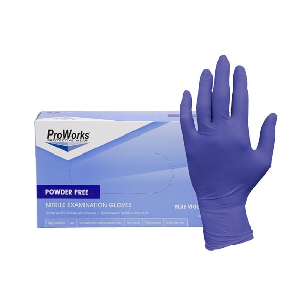 Hospeco ProWorks, Guantes de Examen de Nitrilo, 3 mil de Espesor, Nitrilo, Sin Polvo, XL, Paquete con 200 unidades, color Morado - GL-N125FX