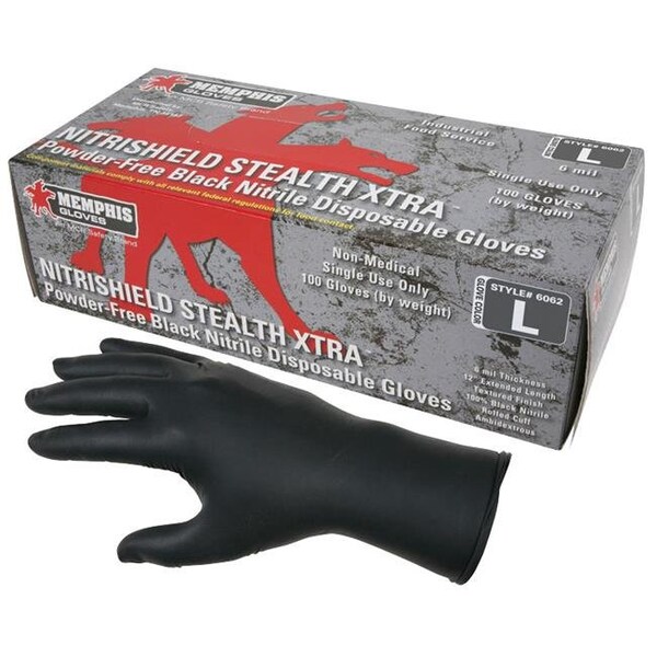 Mcr Safety Nitri-Stealth, Guantes Desechables de Nitrilo, Palma de 6 mil, Nitrilo, Sin Polvo, XL, Negro - 127-6062XL