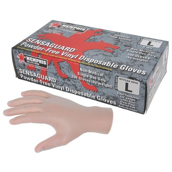 Guantes desechables de vinilo Mcr Safety, 5 mil en la palma, vinilo, sin polvo, talla grande, transparentes - 127-5015L