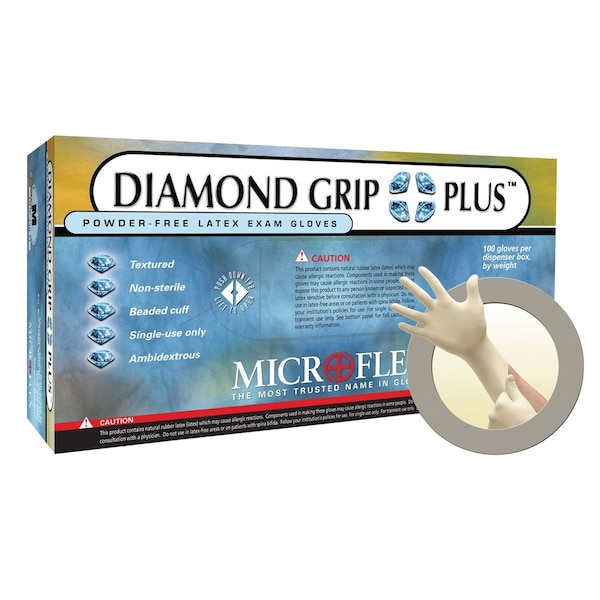 Ansell Diamond Grip Plus, guante de látex Microflex Diamond Grip Plus, palma de 5.5 mil, látex, sin polvo, tamaño M - MFXDGP-350-M
