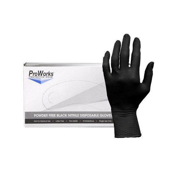 Hospeco ProWorks, Guantes Desechables de Nitrilo, 3 mil de Grosor en la Palma, Nitrilo, Sin Polvo, Talla L, 100 piezas, Color Negro - GL-N115FL
