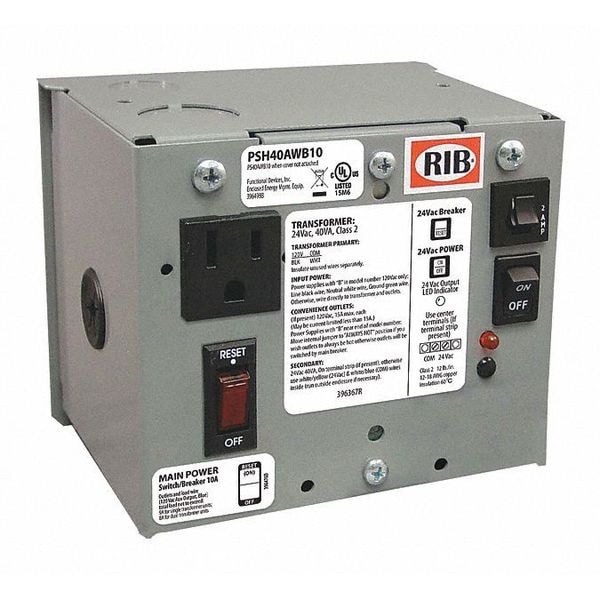 Functional Devices-Rib Enclosed Power Supply, 120V AC, 24V AC, 40VA - PSH40AWB10