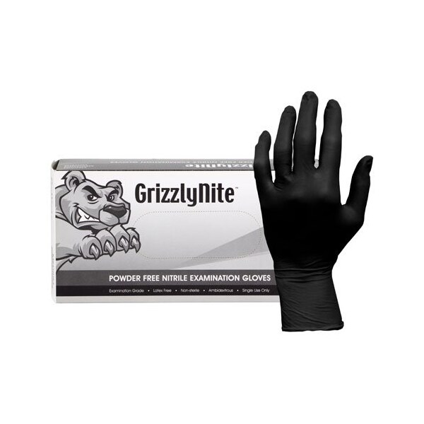 Hospeco GrizzlyNite, Guantes Desechables de Nitrilo, 5.5 mil Palma, Nitrilo, Sin Polvo, M, Paquete de 100, Negro - GL-N105FM