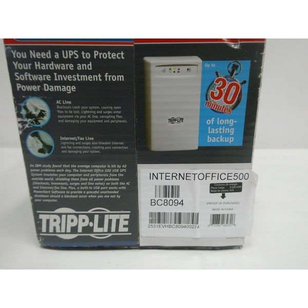 Tripp Lite UPS System, 500VA, Standby, Out: 110/115/120V In: 120V AC - INTERNETOFFICE500