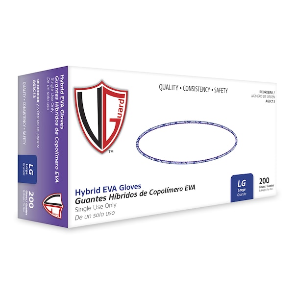 Vguard A63C1, Guantes desechables híbridos de EVA, 4 mil de grosor en la palma, híbridos de EVA, sin polvo, talla L, paquete de 2000 piezas, transparente - A63C13.
