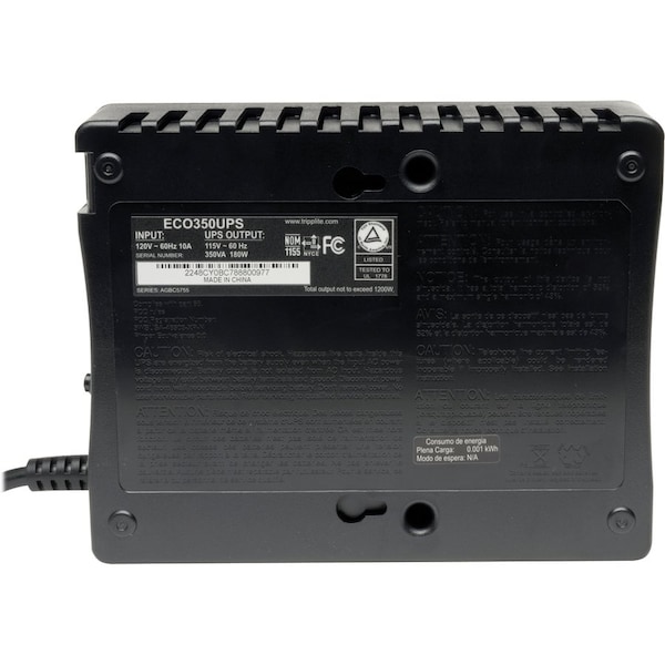 Tripp Lite UPS System, 350VA, Standby, Out: 110/115/120V In: 120V AC - TRPECO350UPS