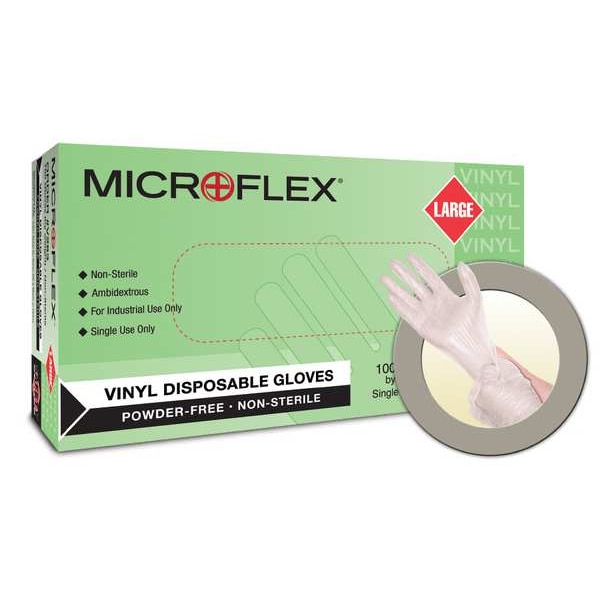 Ansell Microflex V28, Guantes Desechables, 2.8 mil de Palma, Vinilo, sin Polvo, XL (10), 100 piezas, Transparentes - V28
