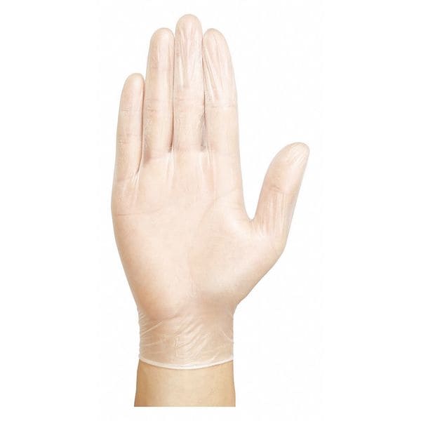 Guantes Desechables Condor, 2.7 mil Palm, Vinil, con Polvo, M (8), Paquete de 100, Transparentes - 3BA41
