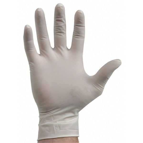 Guantes desechables Condor, 4.5 mil en la palma, látex natural de goma, sin polvo, Talla M (8), paquete de 100, color beige - 2XMC2