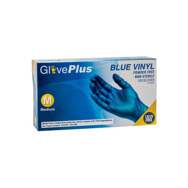 Guantes desechables de vinilo Ammex, 4 mil de grosor en la palma, vinilo, sin polvo, talla M, color azul - IVBPF44100