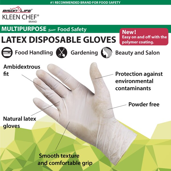 Guantes desechables de látex Kleen Chef, látex, sin polvo, S, paquete de 100, natural - KC-MS-S-DLG-1NR