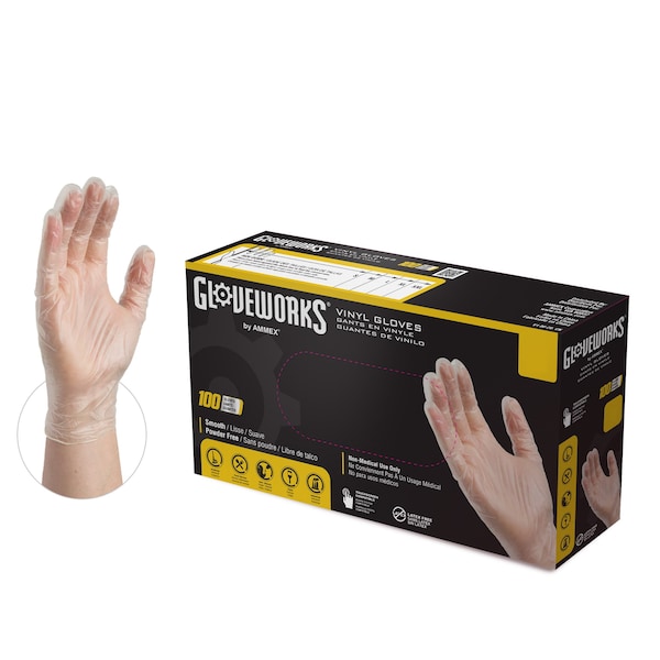 Gloveworks IVPF, Guantes desechables de vinilo, 3 mil de palma, de vinilo, sin polvo, talla M, paquete de 1000, transparente - IVPF44100