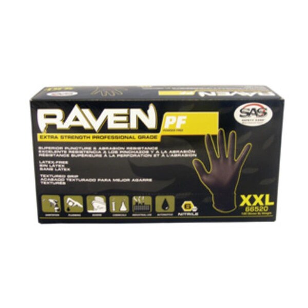Sas Safety Raven, Guantes Desechables de Nitrilo, Nitrilo, sin Polvo, M, Negro - SA99420