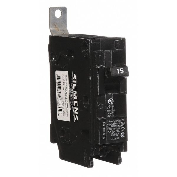 Siemens Miniature Circuit Breaker, BL Series, 15A, 1 Pole, 120/240V AC, 22kA at 120/240V AC - B115H