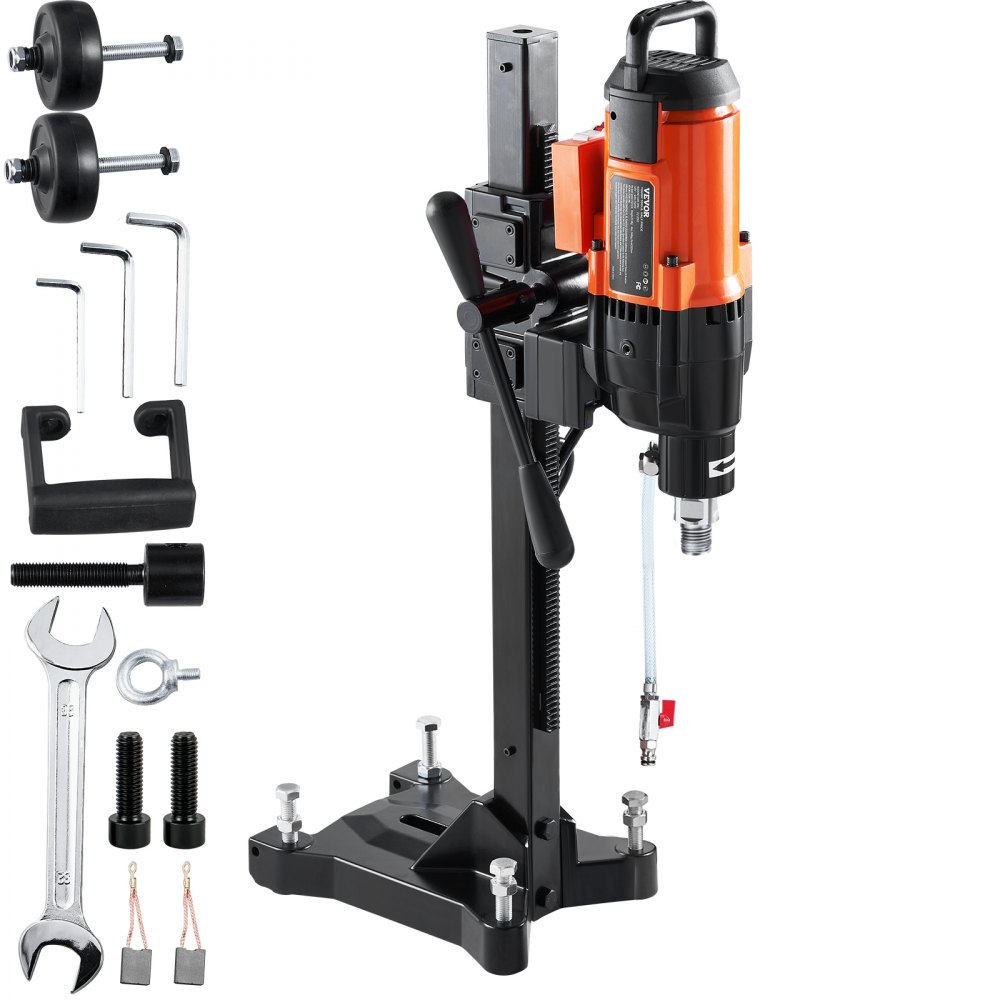 VEVOR Diamond Core Drilling Machine, 10in Wet Concrete Core Drill Rig with Stand Wheels, 750RPM Speed & 1-1/4" Thread & Lifting Handle, 10in Drilling Diameter for Concrete Brick Block Stone, 2500W - LSJGSZKJYCW104M3IV1