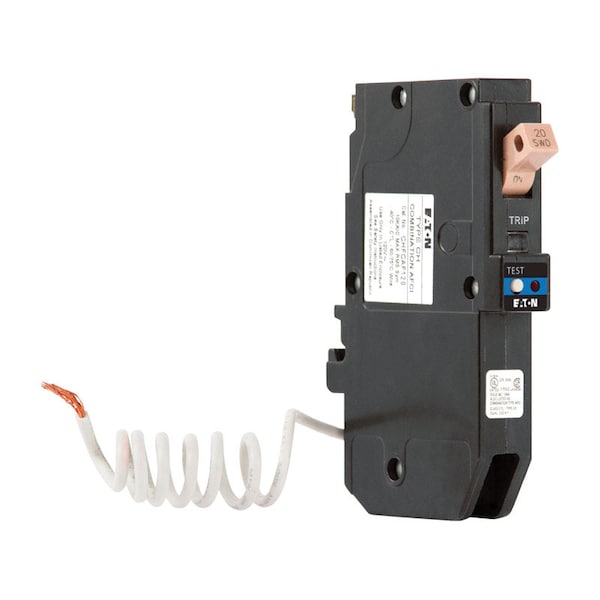 Eaton Combination Circuit Breaker, CH Series, 20A, 1 Pole, 120/240V AC, 10kA - CHFCAF120CS