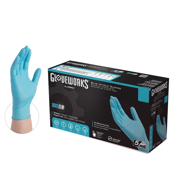 Guantes Desechables de Nitrilo Gloveworks, 5 mil Palma, Nitrilo, 2XL, 1000 piezas, Azul - INPF49100
