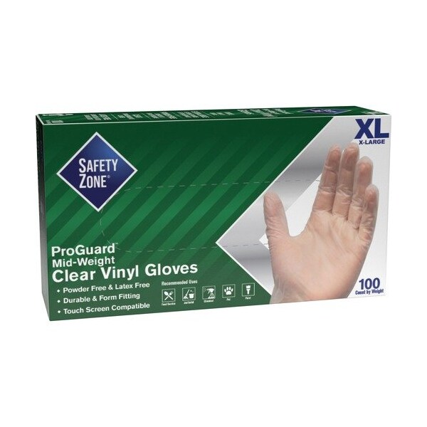 La Zona de Seguridad GVP9-1, Guantes Desechables de Vinilo, 3.2 mil Palm, Vinilo, Sin Polvo, S, 100 PK, Transparente - SZNGVP9XL1
