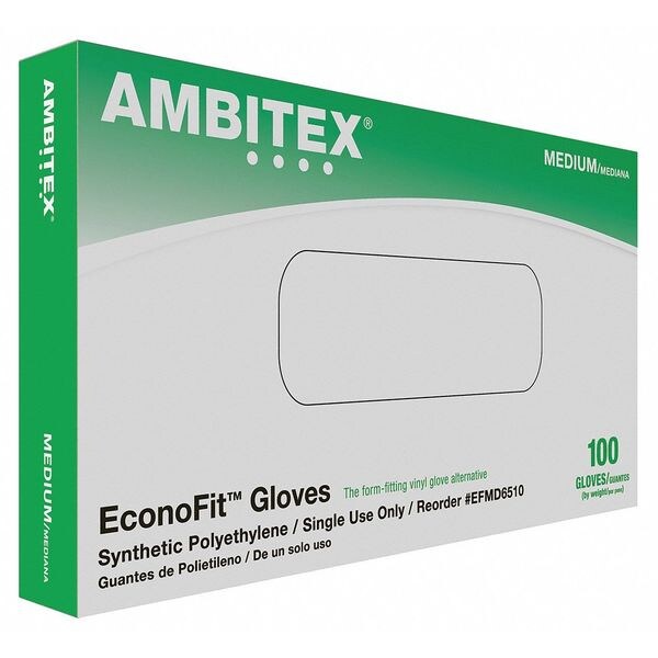Guantes desechables Ambitex, de polietileno, sin polvo, M, paquete de 100, color blanco - EFMD6510