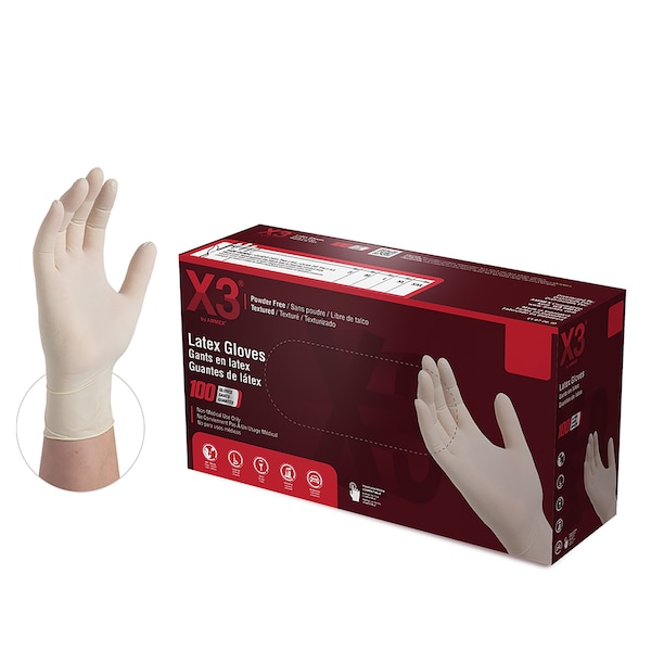 X3 LX3, Guantes desechables de látex, 3 mil Palm, Látex, sin polvo, XL, 1000 unidades, Marfil - LX348100