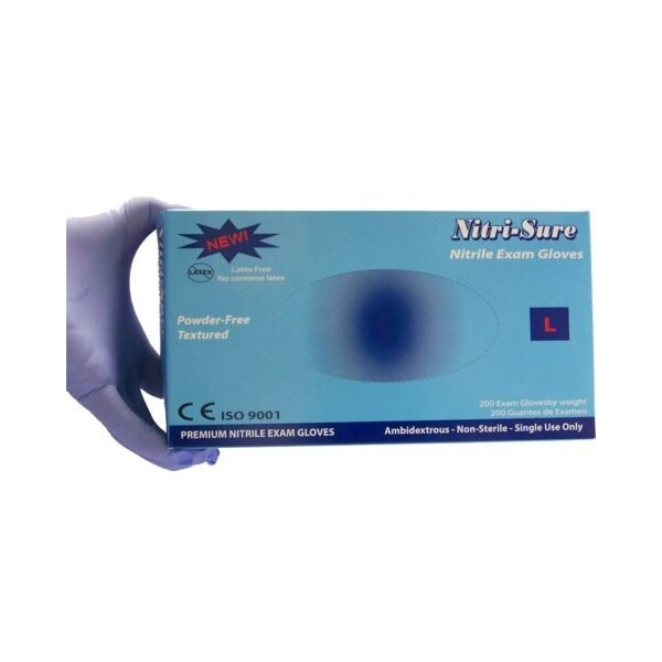 Suministro médico Aoss Nitri-Sure, guantes desechables de nitrilo, nitrilo, XS, 200 piezas, azules - 109-5-BX