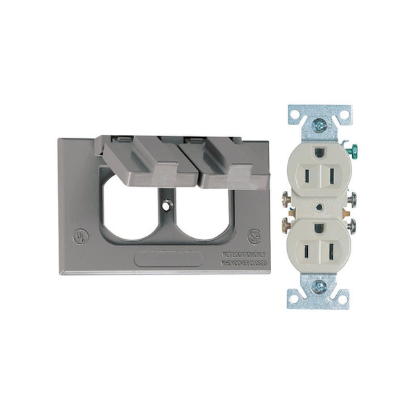 Sigma Electric Electrical Box Cover, 1 Gang, Rectangular, Metal Die-Cast, Duplex Receptacle Cover - 14227