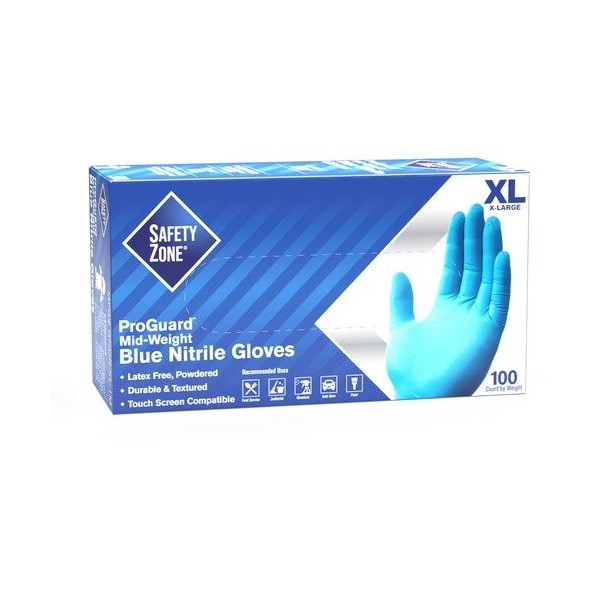 Guantes desechables de nitrilo en zona de seguridad, 3.7 mil palm, nitrilo, con polvo, XL, paquete de 100, azules - SZNGNDRXL1M