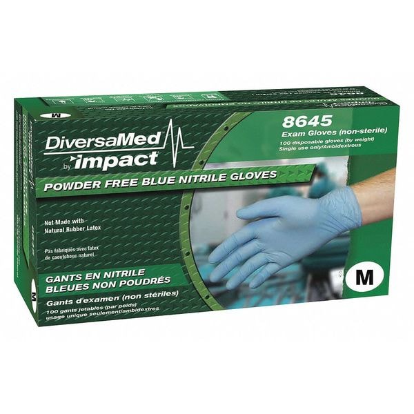 Guantes de examen de grado médico Diversamed, de nitrilo, sin polvo, M, paquete de 100, azules - 8645M