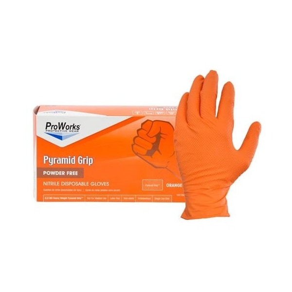 Guantes desechables de nitrilo con agarre de pirámide de Hospeco, palma de 8.5 mil, nitrilo, sin polvo, 2XL, 100 unidades, color naranja - GL-NT107ORFXX