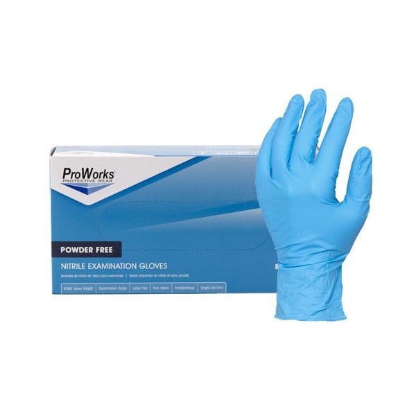 Guantes de examen de nitrilo Hospeco, 6 mil de espesor en la palma, de nitrilo, sin polvo, tamaño chico, paquete de 100 unidades, color azul - GL-NB107FS