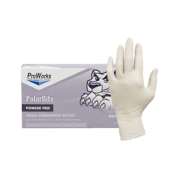 Hospeco PolarNite, Guantes Desechables de Nitrilo, 4 mil de Grosor en la Palma, Nitrilo, Sin Polvo, Talla L, Paquete de 100, Color Blanco - GL-N133FL