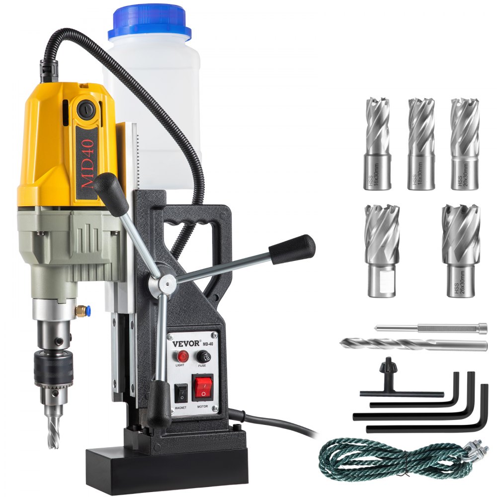 VEVOR Magnetic Drill, 1100W 1.57" Boring Diameter, 2697lbf/12000N Portable Electric Mag Drill Press with 7 Bits, 580 RPM Max Speed Drilling Machine for any Surface and Home Improvement - JBLJC6PCS110VSLJ1V1