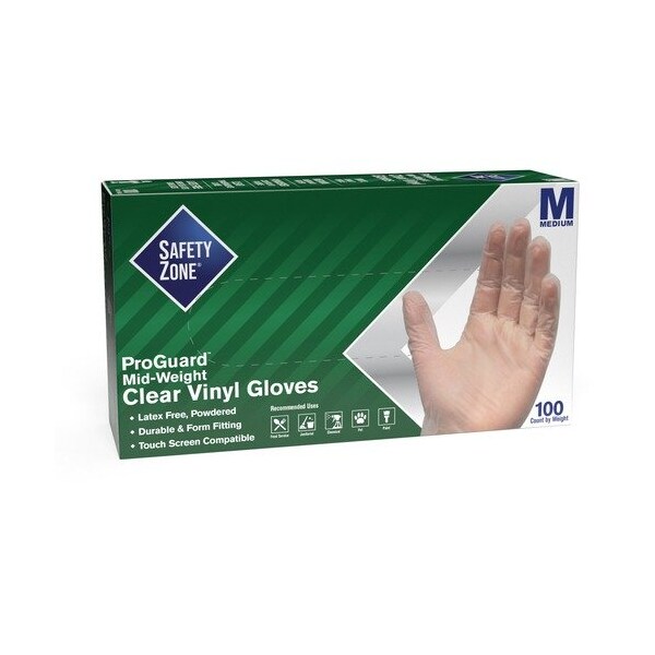 La zona de seguridad GVP9-1, Guantes desechables de vinilo, 3.2 mil Palma, Vinilo, sin polvo, M, 100 paquetes, Transparente - SZNGVP9MD1