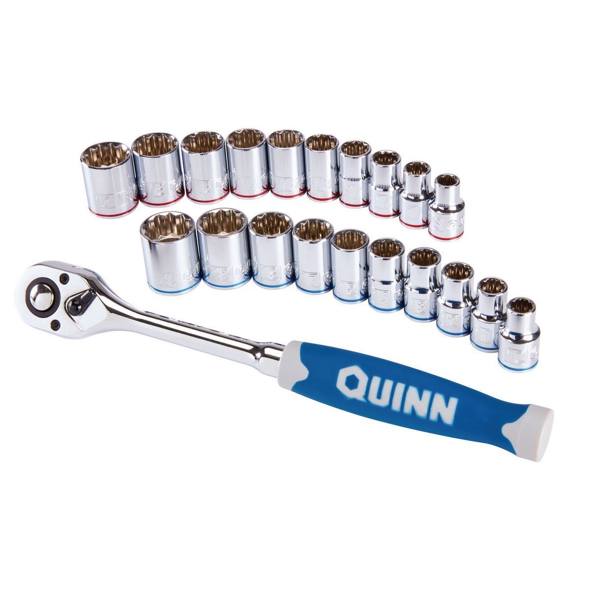 Quinn Juego de 21 Piezas de Dados y Trinquete de 1/2 pulgadas SAE y Métrico de Cromo - 64538