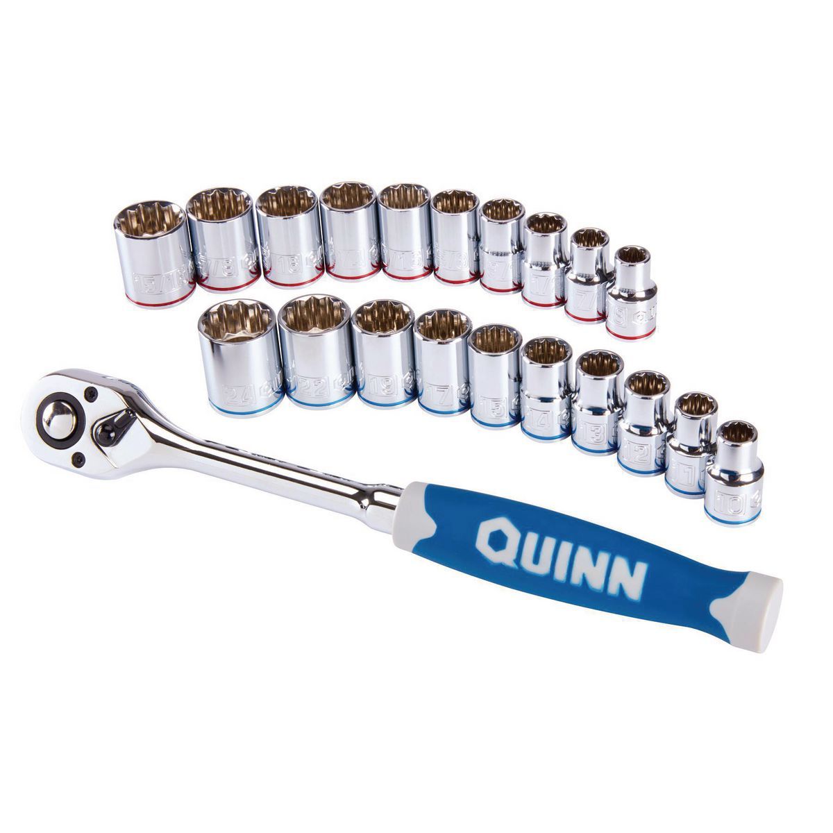 Quinn Juego de 21 Piezas de Dados y Trinquete de 1/2 pulgadas SAE y Métrico de Cromo - 64538