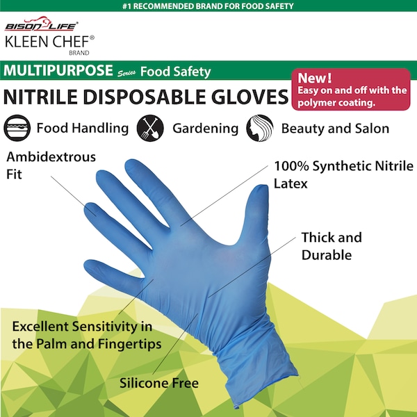 Guantes desechables de nitrilo Kleen Chef, látex de nitrilo sintético, sin polvo, S, paquete de 100, azul - KC-MS-S-DNG-1BL