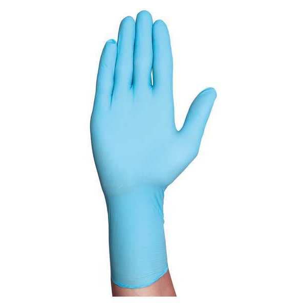 Guantes desechables Condor, 0.63 mil de espesor en la palma, de nitrilo, libres de polvo, talla grande, paquete con 50 unidades, color azul - 48UN39