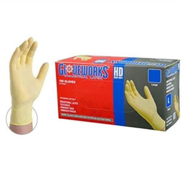 Guantes desechables de látex Ammex, 6 mil de espesor en la palma, de látex, sin polvo, tamaño mediano, color marfil - AMXILHD44100