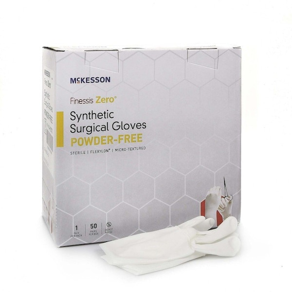 Mckesson Finessis Zero Guantes Quirúrgicos, 7.9 mil Palma, Flexylon Sintético, Sin Polvo, 9, 1 Par, Blanco - 14-92090