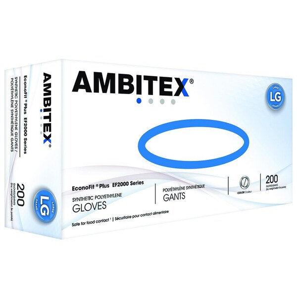 Tradex Intl Ambitex EconoFit, Guantes Desechables de Polietileno, Polietileno, L, 200 piezas, Transparentes - EFLG2000
